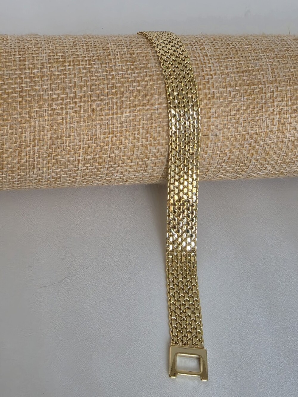 Gold Plated Wide Mesh Chain Bracelet 7" Multi Row Statement Jewelry